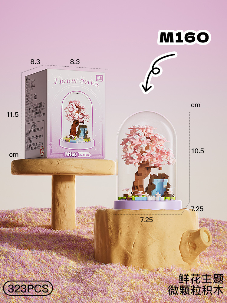 Compatible rosa claveles flores árbol alto ensamblaje bloques de flores en maceta juguetes para niños chicas diy hecha a mano