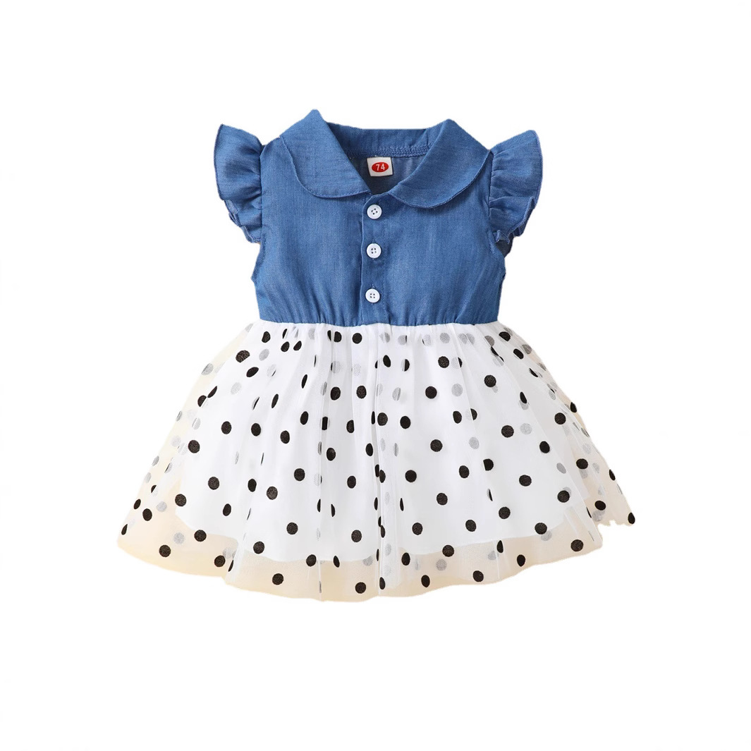 Verano DE LOS NIÑOS 2023 nuevo estilo coreano popular sin mangas costura Polka Dot imprimir vestido princesa
