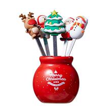 圣诞水果叉可爱环保硅胶果叉签不锈钢叉子套装