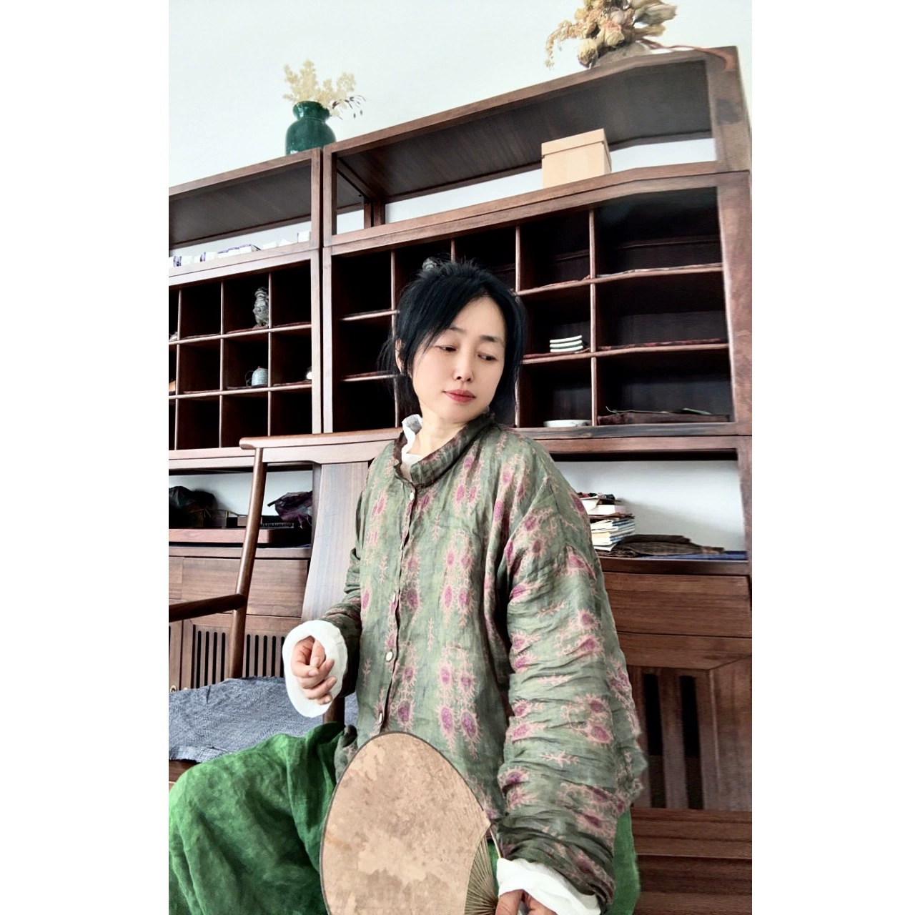 4428 Рубашка с цифровым принтом из рами, свободный короткий кардиган, женский топ