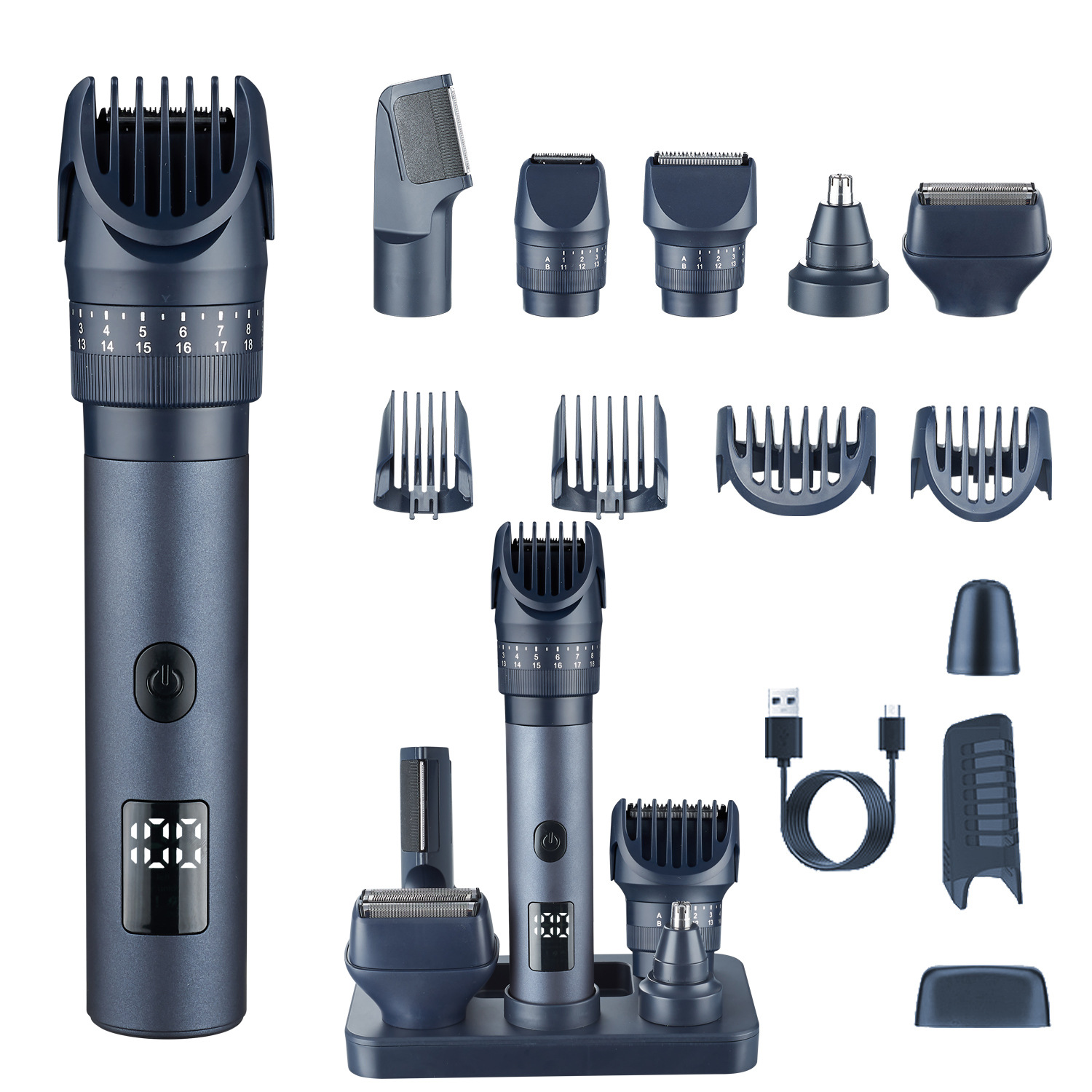 국경 간 새로운 남성 5-in -1 다기능 헤어 클리퍼 고출력 조절 식 LCD 디지털 디스플레이 전문 세척 전기