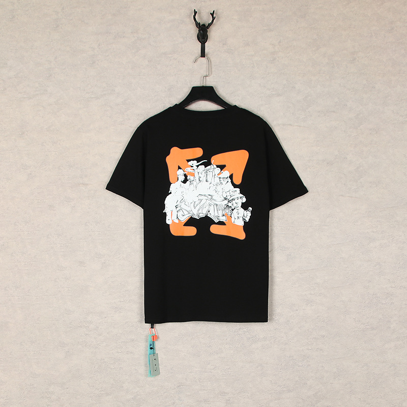 [Código europeo] versión correcta de impresión de acuarela splash tinta gradiente flecha graffiti ow marca de moda de manga corta pareja camiseta