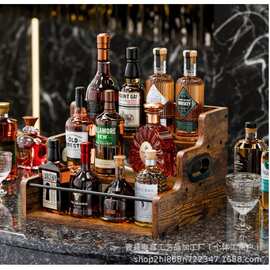 跨境铁木结合多层鸡尾酒展示架调料收纳架多功能调酒置物架阶梯式
