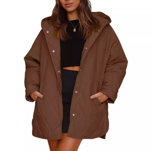 Ins European and American Style Winter Outerwear Casual Honeycomb Quilted Hooded Lightweight Jacket for Women