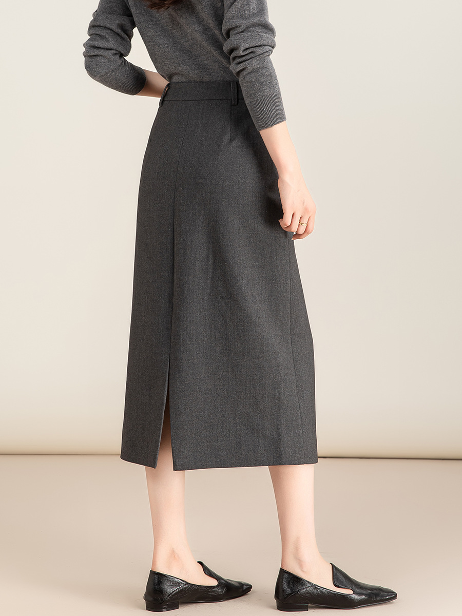 Chân váy midi xẻ tà dáng suông chất len Tencel xám đậm — Màu thẻ