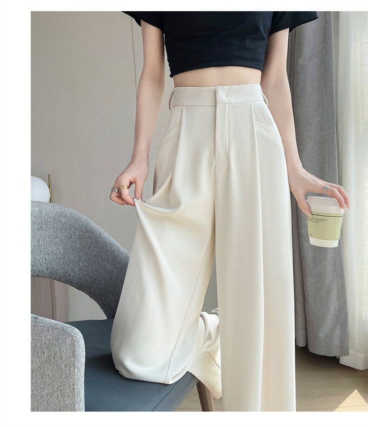 Quần culottes nữ ống rộng cạp cao chất liệu lụa băng mỏng mùa hè — Màu đen thông thường chi tiết 50