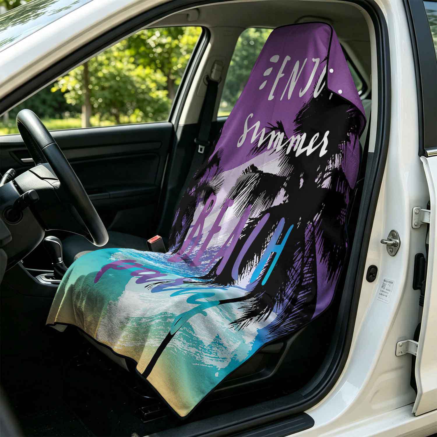 Printed bath towel and car seat cover 2-in-1, ultra-fine fiber outdoor beach and car dual-use universal seat cushion
