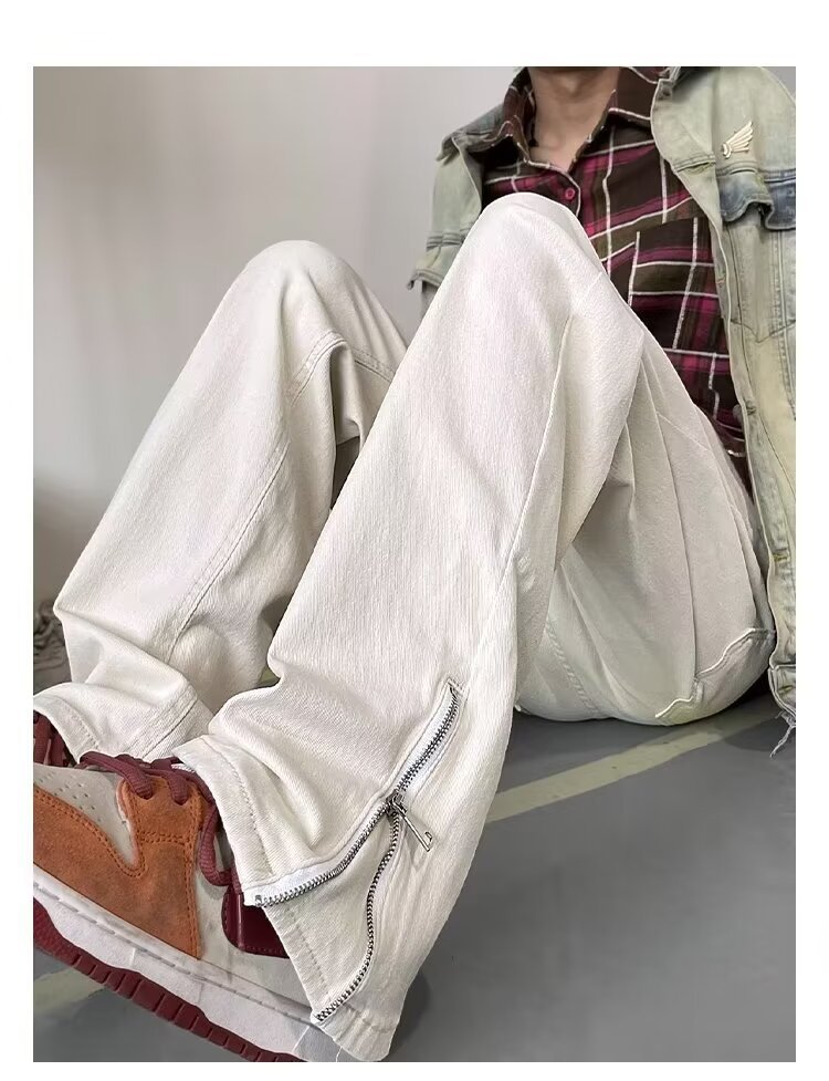 Estilo de moda, color barro amarillo, ropa pesada, lavado, degradado, jeans, pantalones largos de trapeador de marca de moda americana juvenil