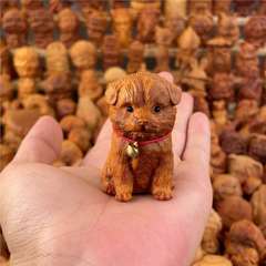 クスノキの木彫り、無塗装、無ワックス、子犬のハンドピース、木彫りの干支、かわいい動物、牧歌的な犬、富と幸運の装飾品