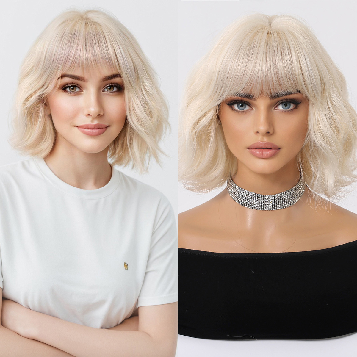 Red de Internet venta caliente peluca femenina lindo viento dorado Bobo cabeza rizada corta punto de fábrica seda mate de alta temperatura cabeza completa