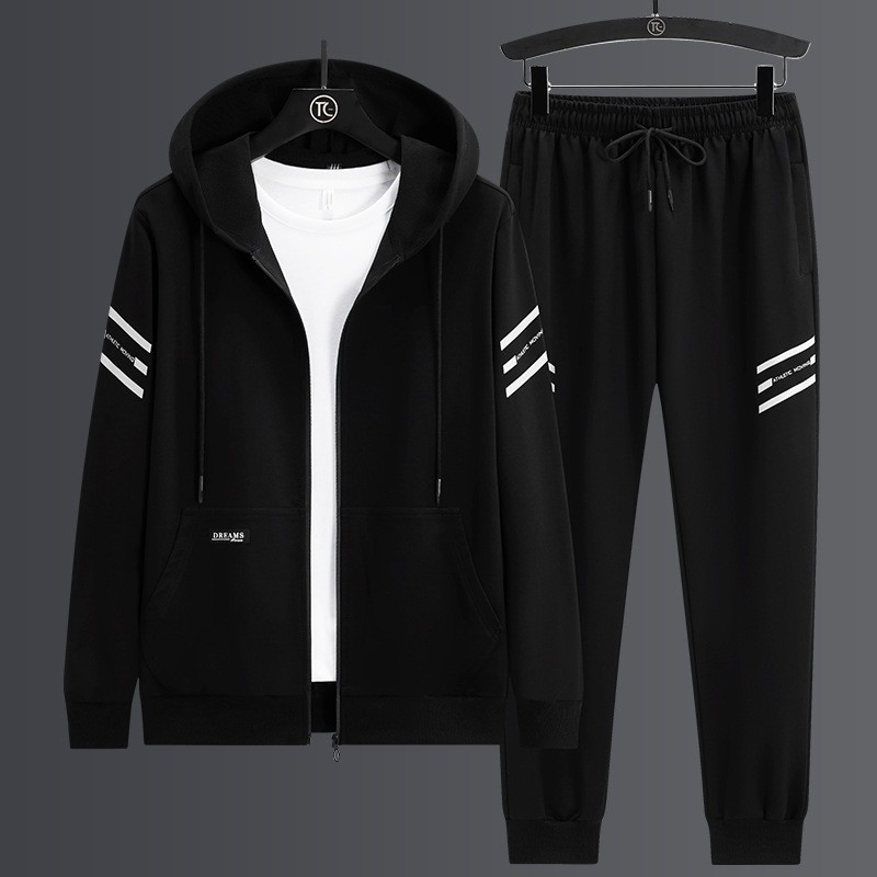 Conjunto deportivo informal holgado de talla extra grande para hombre, sudadera con capucha para hombres grandes, conjunto de dos piezas moderno y atractivo para primavera y otoño