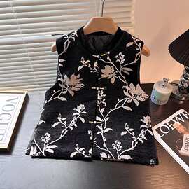 春季新款女装上衣洋气背心新中式国风提花中国气质坎肩夹棉马甲