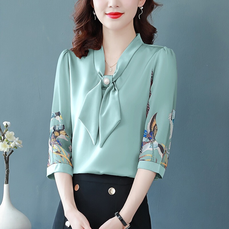 High-End Versatile Silk Shirt for Women, 2026 Summer New Style, Elegant Middle-Aged Mom's Bowknot Mulberry Silk Top High-End Versatile Silk Shirt for Women, 2026 Summer New Style, Elegant Middle-Aged Mom's Bowknot Mulberry Silk Top