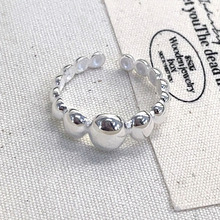 s925纯银几何椭圆戒指女时尚Chic风银色光面连珠开口指环韩国手饰