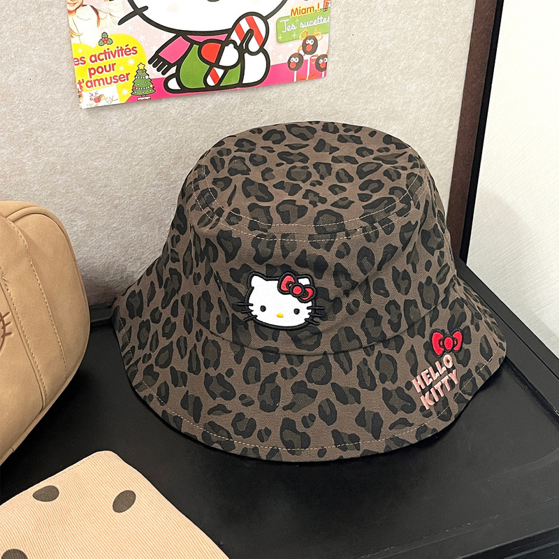 三丽鸥2025新款HelloKitty帽子渔夫帽女显脸小盆帽豹纹鸭舌帽可爱|undefined