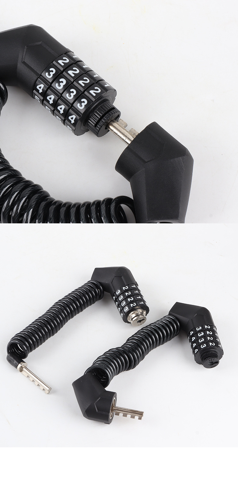 Electric Vehicle Lock Password Steel Cable Helmet Lock Silver Small Hole Waterproof Anti-Theft Mountain Bike Bicycle Portable Helmet Lock