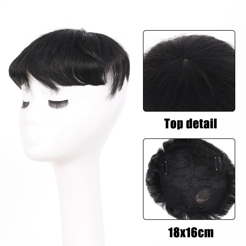 Perruque pour homme, pièce de rechange en cheveux naturels à trois cartes, pièce de perruque 18 x 16 cm, intérieur respirant_voghion.com