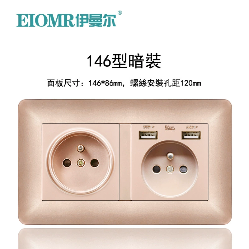 Dual European socket panel 16A, dual USB charging, multiple finishes (German/French, glass/metal)