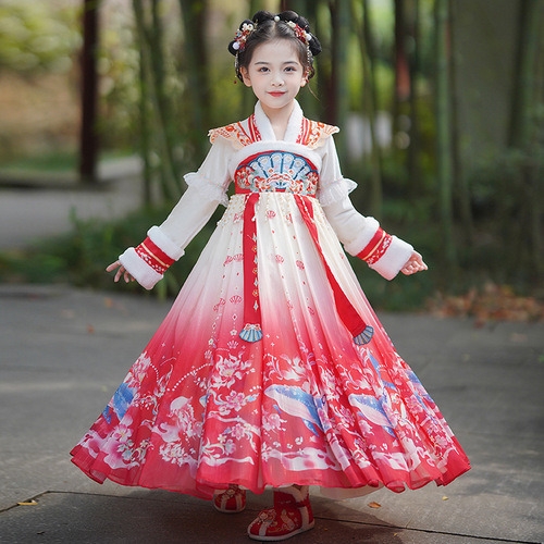 Hanfu children's winter New Year dress, children's ancient costume dress, national style Tang suit princess dress for little girls, New Year's clothing