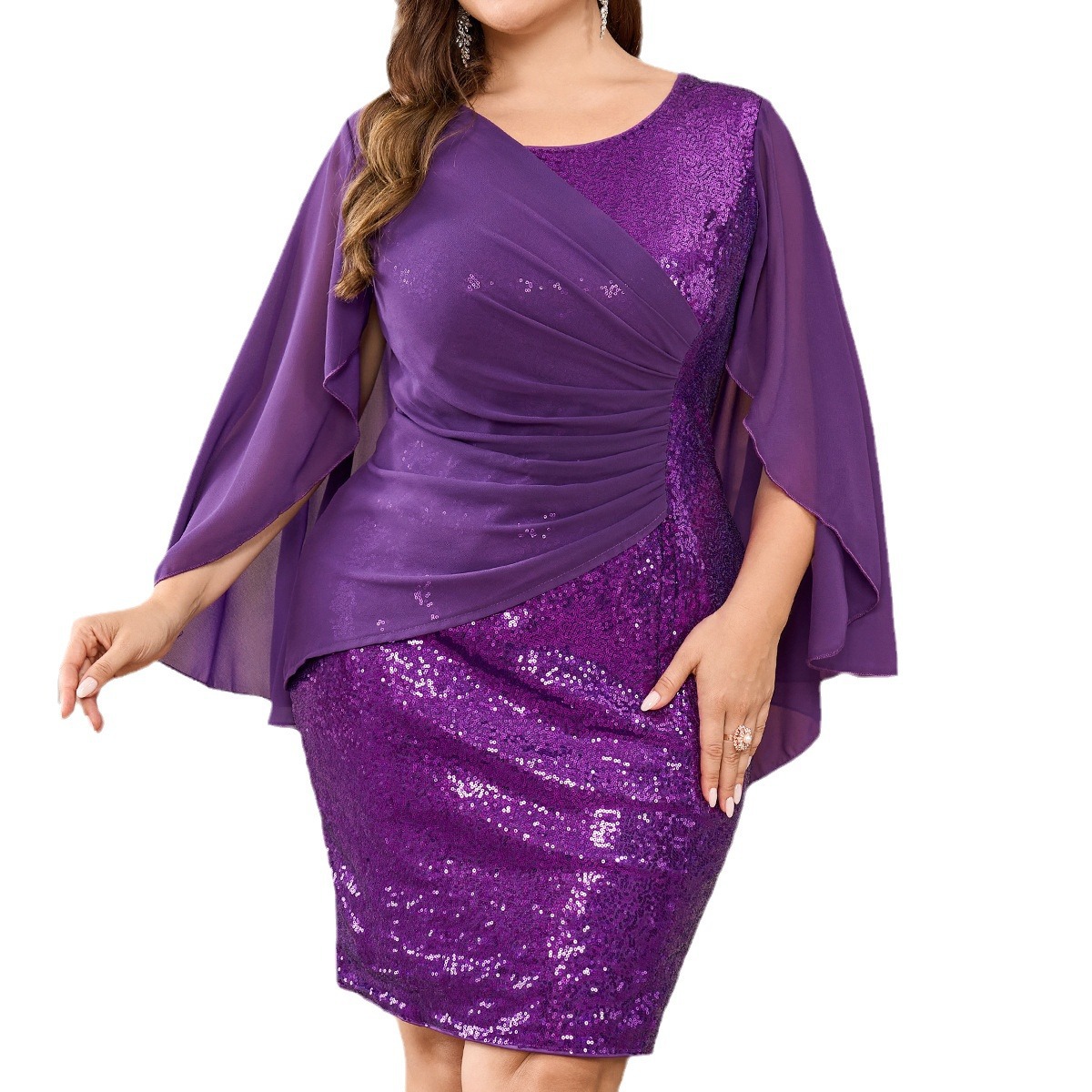 Vestido de tamaño grande comercio exterior europeo y americano nuevo estilo de ropa de mujer de cuello redondo de chiffón chal de pañuelo delgado falda corta fiesta