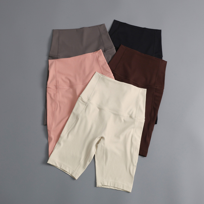 New Sports Five-point Pants Women's High Waist Hip-lifting Riding Pants Tight Stacks with Pocket Naked Fitness Yoga Shorts