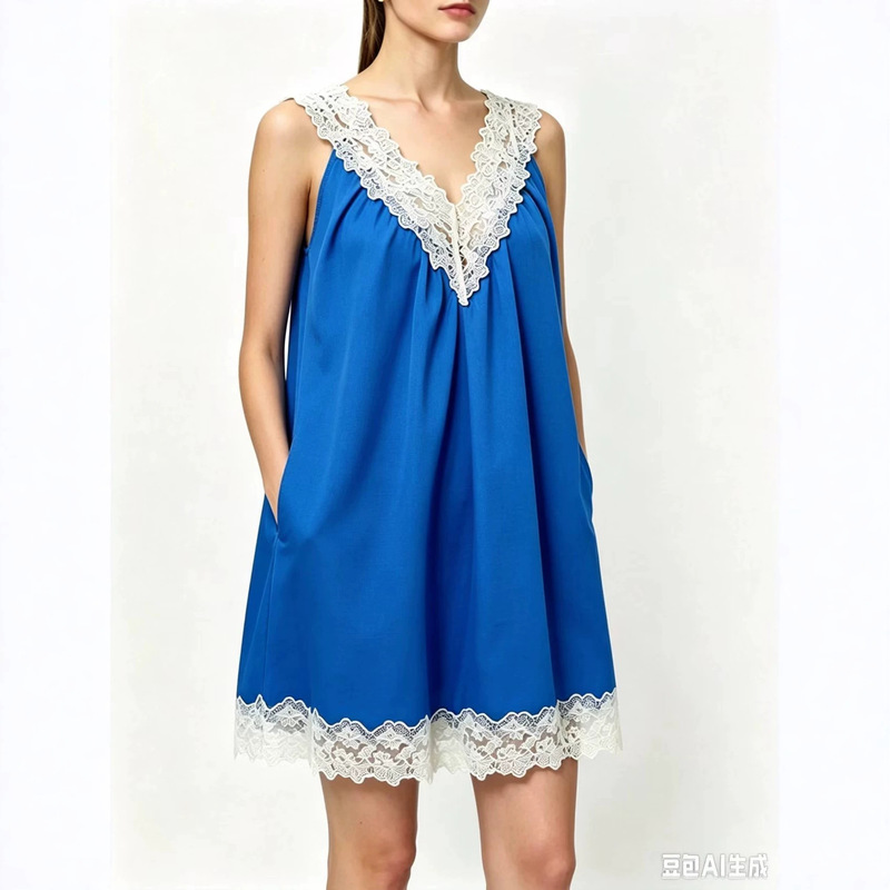 2026 Summer New Arrival Amazon European and American Cross-Border Women's Clothing Korean Style V-Neck Lace Strap Short Dress for Women