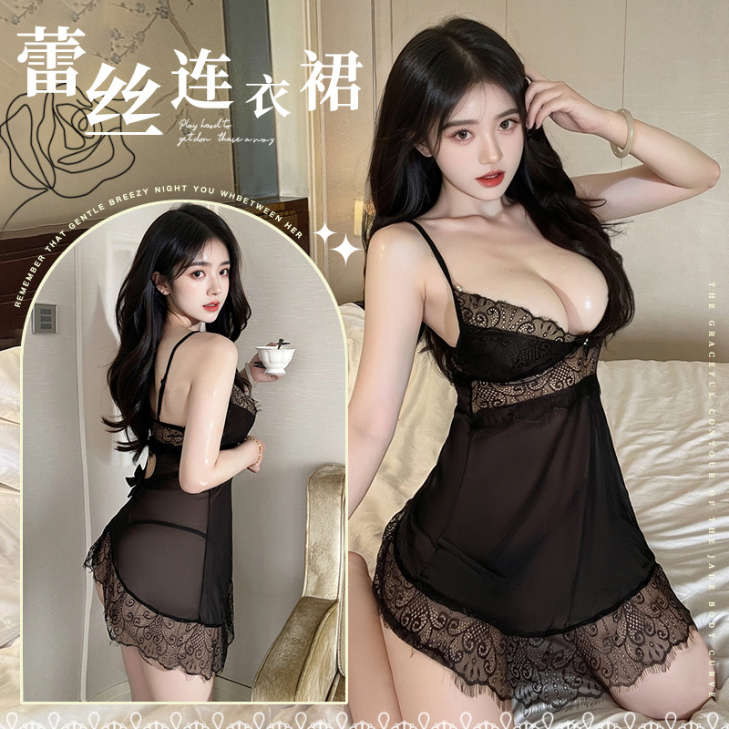섹시한 메쉬 란제리, 레이스 슬립, 시스루 나이트가운, 작은 가슴을 더 커 보이게 하는 여성용 레이스 힙스커트 세트 8269