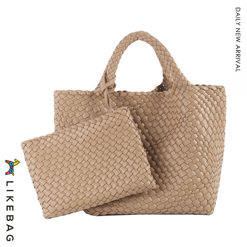 Bolso de mano de viajero de negocios transfronterizo bolso de mano de gran capacidad tejido PU 2022 nueva moda casual tejida Madre y niño bolsa