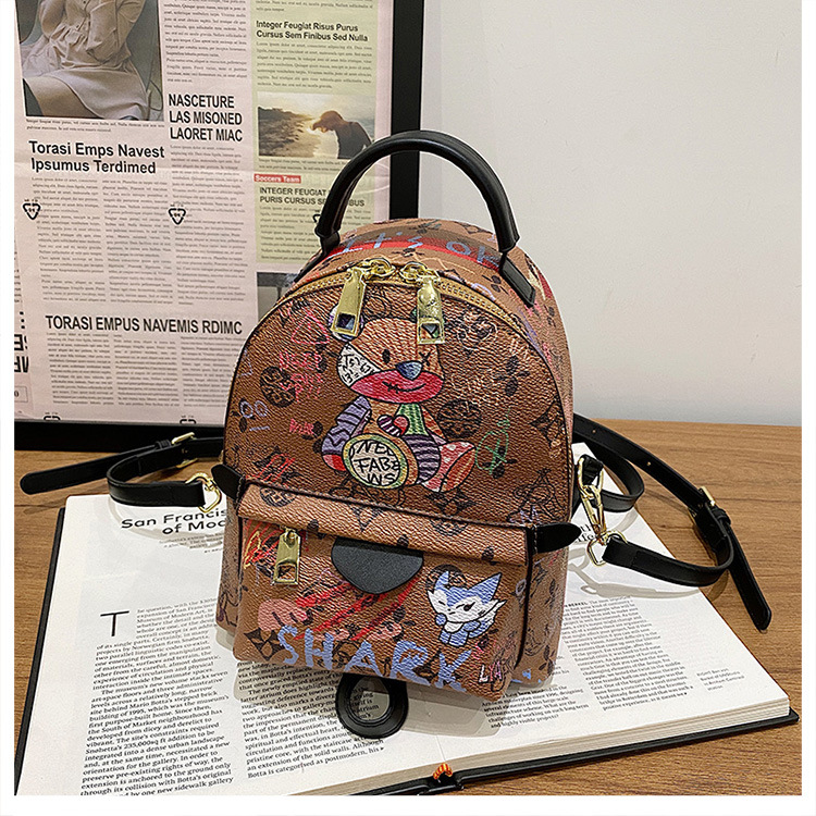 Stylish Graffiti Printed Backpack For Women Cute Bear School Bag_voghion.com