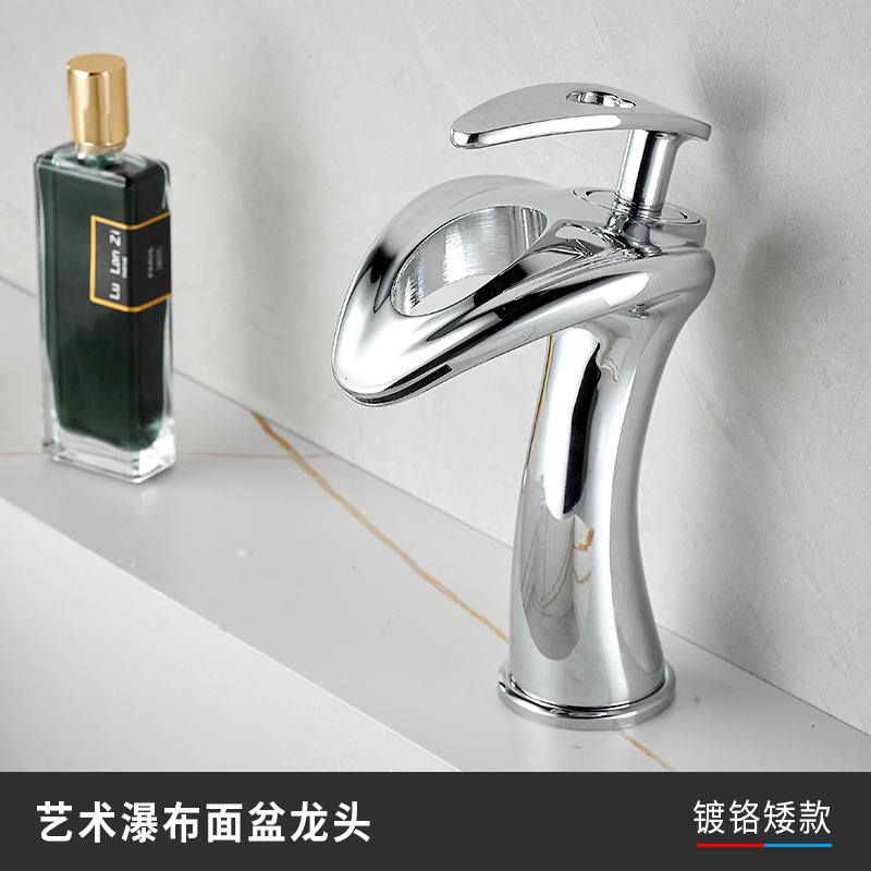 Grifos creativos de cascada gris lavabo gabinete de baño frío y caliente agregar lavabo de cobre doméstico