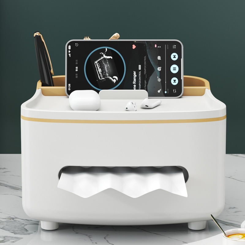 ティッシュボックスリビングルームハイエンドティッシュボックスクリエイティブ装飾品ホームコーヒーテーブル多機能ライト高級デスクトップリモコンストレージ|undefined