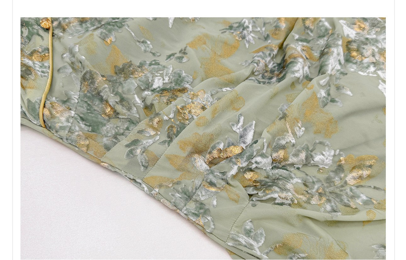 Đầm maxi nữ cổ đứng ren hoa thêu tay dài — Xanh lá cây nhạtcolor chi tiết 19