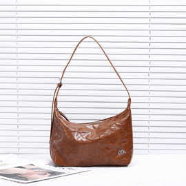 欧美复古高级感单肩包腋下包2025新款百搭手提包褶皱包女包小包