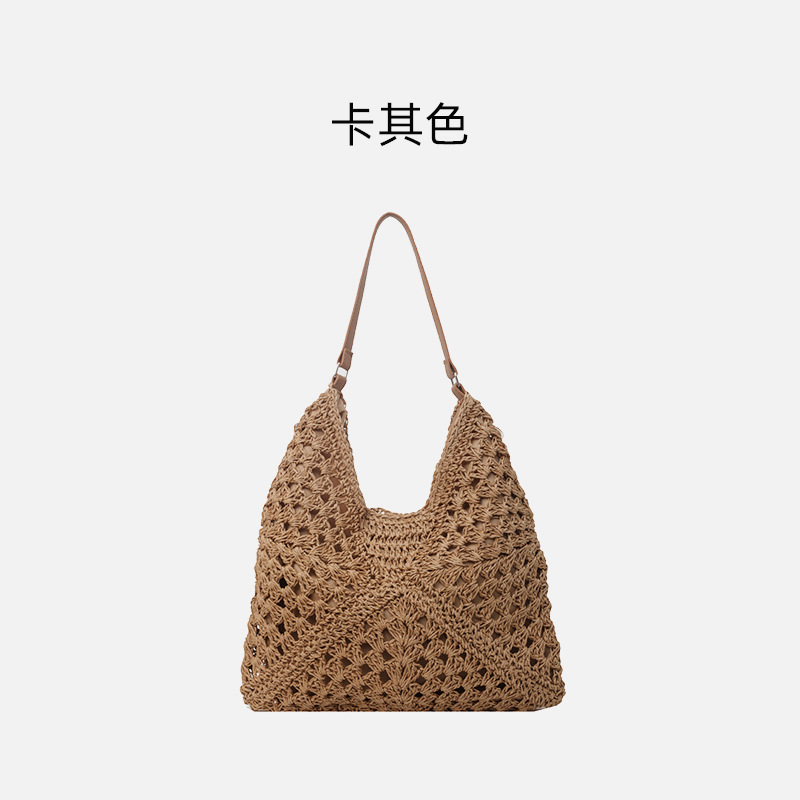 Large Capacity Woven Bag For Women 2025 Summer New Beach Vacation Straw Bag Fashion Shoulder Tote Bag - Thumbnail 7