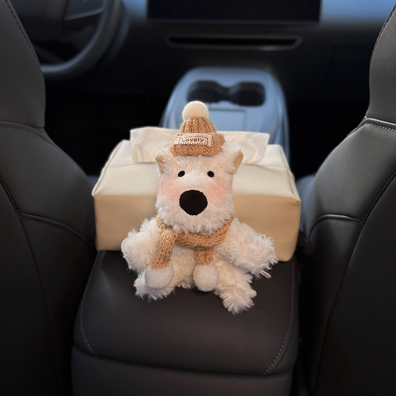 2025 New Model West Highland Car Armrest Tissue Box with a High-End Feel, In-Car Tissue Holder with Cute Doll