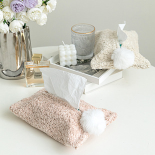 Ins Style Cream Color Cloud Velvet Tissue Set Household Living Room Homestay Fabric Paper Box Car Tissue Box