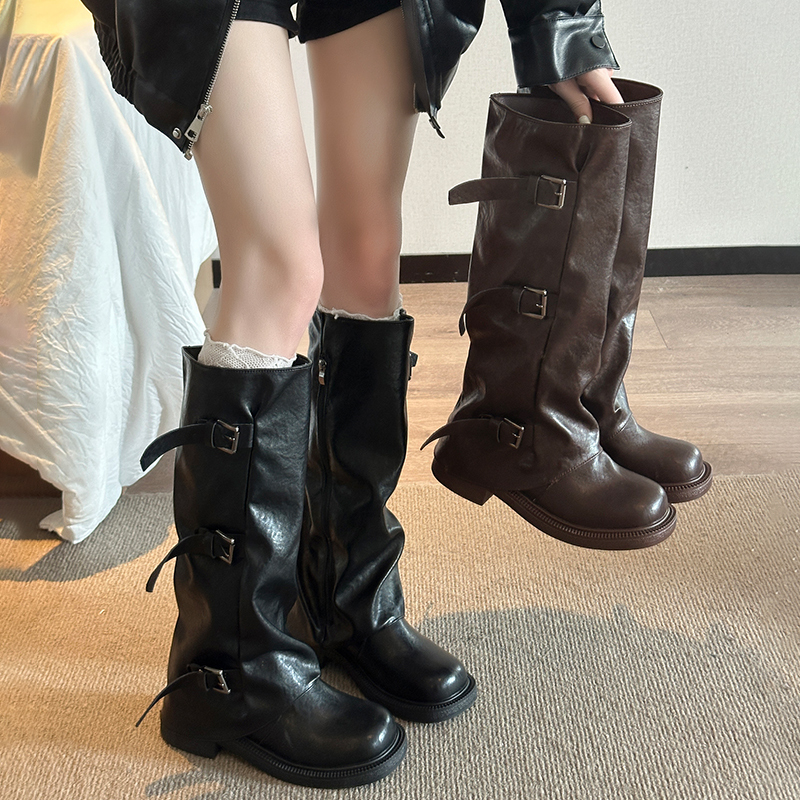 British Style Long Boots for Women 2026 Summer New Slimming Thick-Soled High-Tube Melard Stacked Boots with Wide Leg Riding Boots British Style Long Boots for Women 2026 Summer New Slimming Thick-Soled High-Tube Melard Stacked Boots with Wide Leg Riding Boots