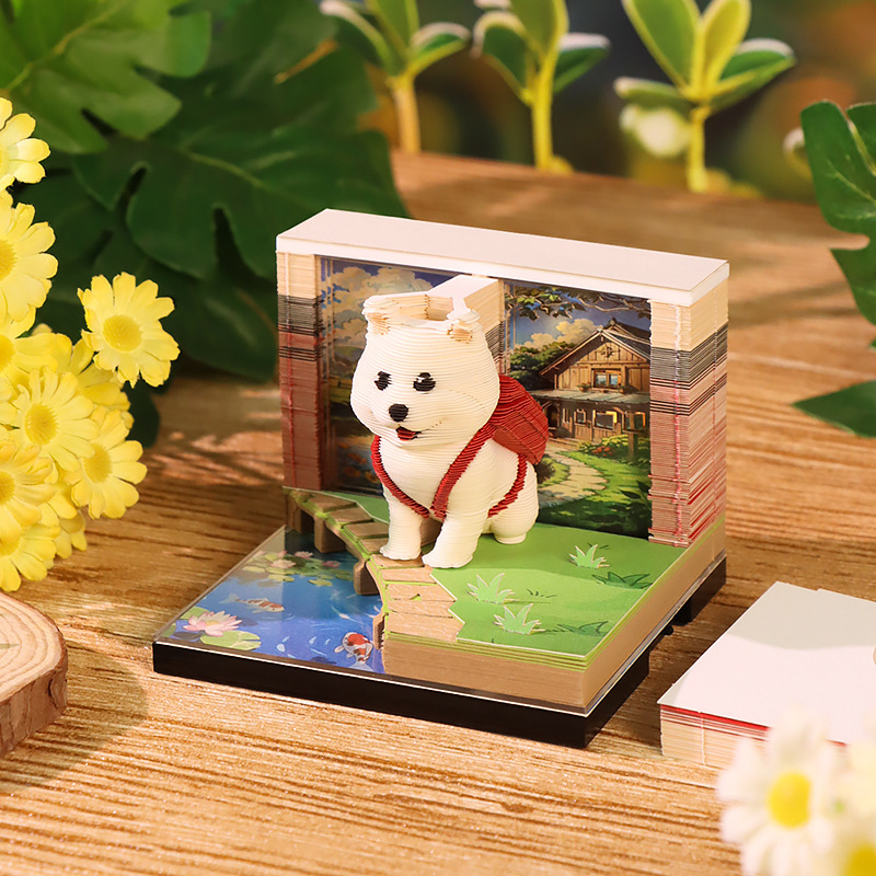 背包萌犬纸雕模型桌面解压摆件创意文创礼品生日礼物3d立体便签本|undefined