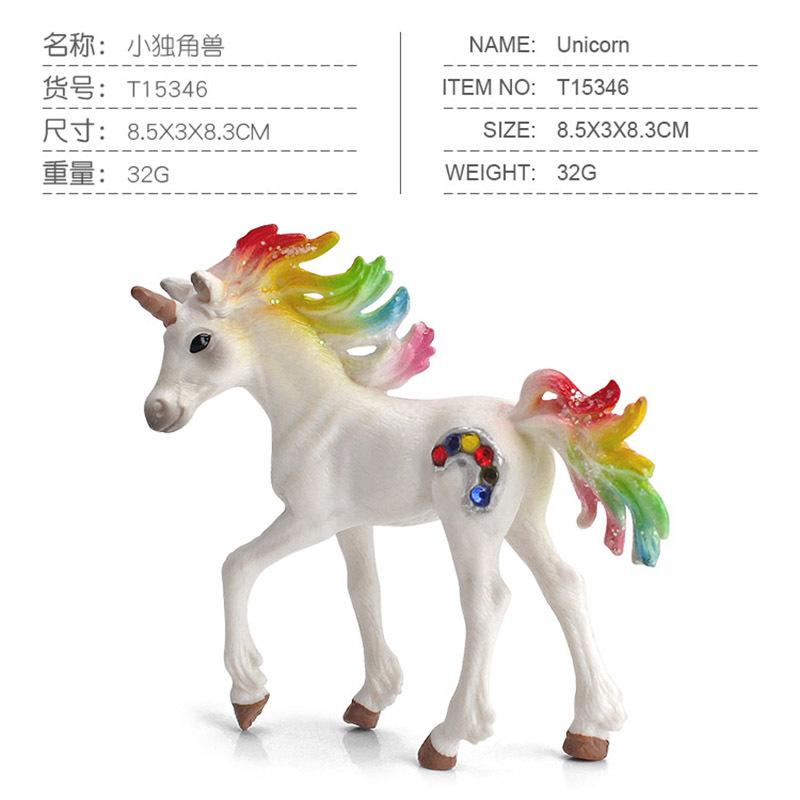 Exportación transfronteriza Diversión infantil mito animal juguete unicornio arco iris modelo de caballo Pegaso duende decoración en stock