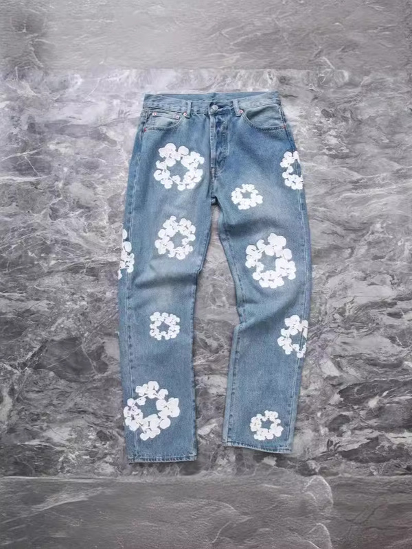 E-Commerce 2025 New Embroidered Kapok Loose Straight-Leg Casual Men's and Women's Jeans Fashion Couple Pants