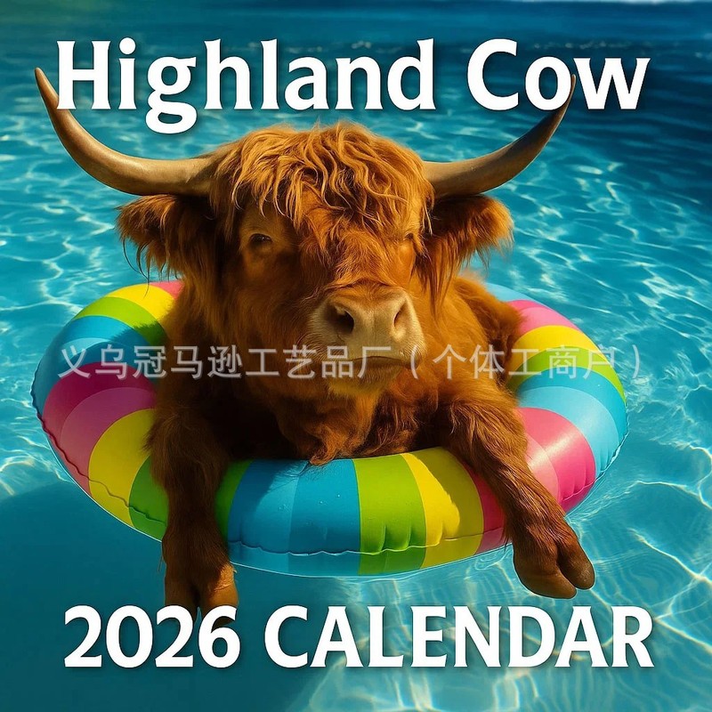 新品浴缸牛墙面挂历 2026高地牛日历 Highland Cow Calendar 2026|undefined