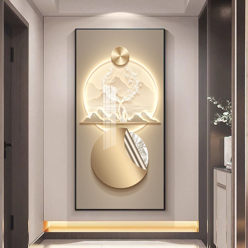 现代轻奢玄关装饰画入户门麋鹿走廊过道挂画客厅茶室山水壁画灯画|undefined