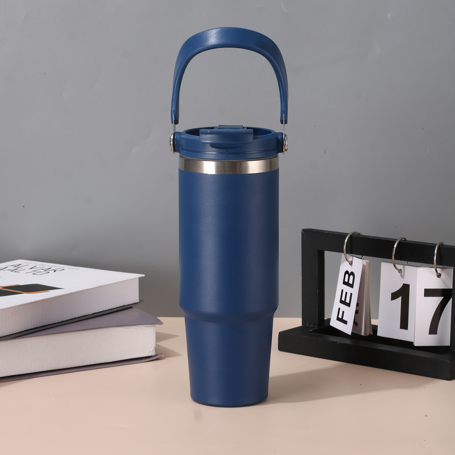 304 taza de acero inoxidable taza de automóvil de gran capacidad taza de aislamiento de calor aislamiento frío taza de hielo mango taza de paja de doble bebida