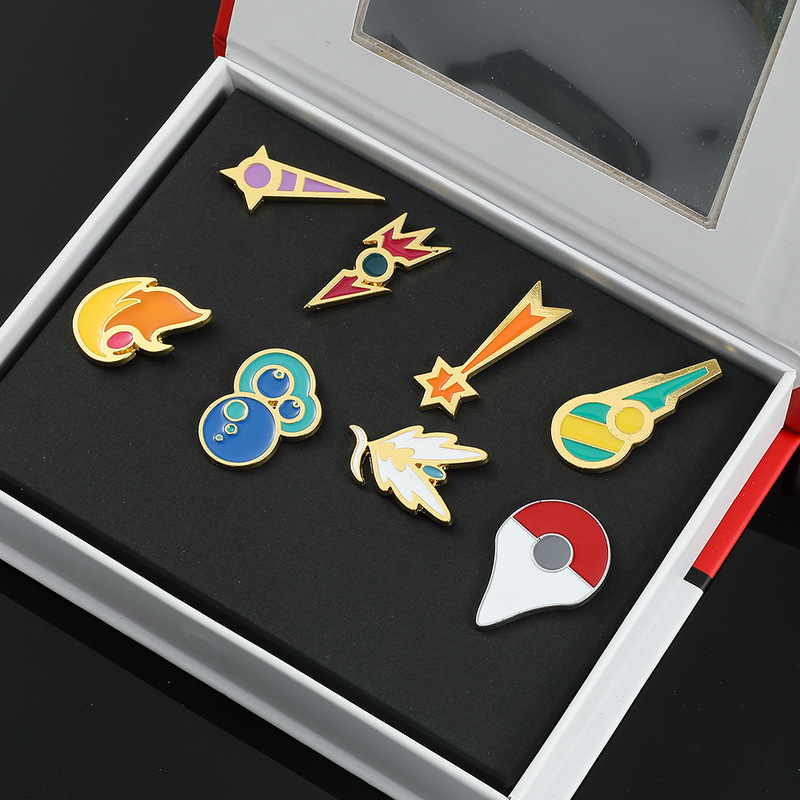 Cross-border Hot Selling Pokémon Metal Badge Pokémon Set Exquisite Box Gift Pin Cartoon Brooch