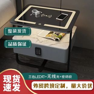 Smart Bedside Table Small Iron Art Very Simple Modern Light Luxury Rock Board Solid Wood Wireless Rechargeable Bedroom Bedside Cabinet