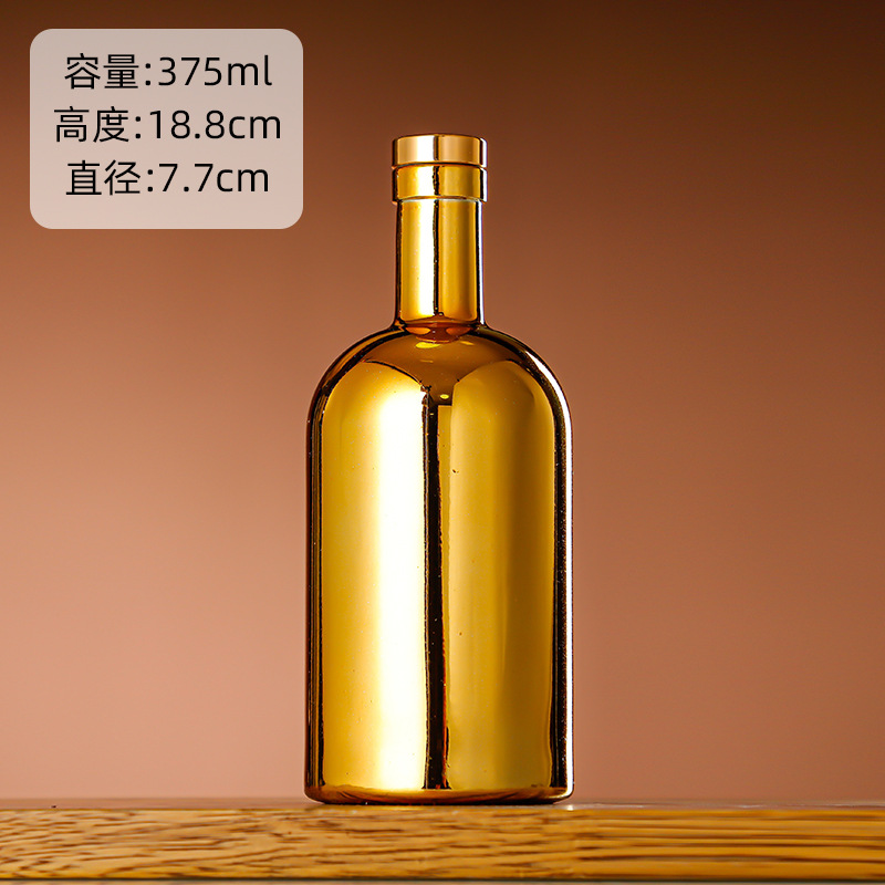 Galvanoplastia botella de vino de vidrio vodka botella de hielo botella de bebida de gama alta botella de vino extranjero botella de vino tinto chapado en oro botella vacía al por mayor