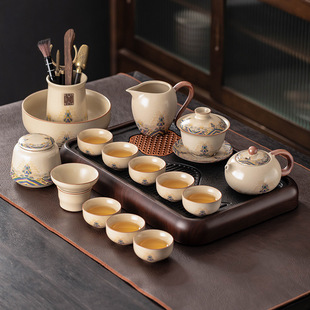 2025 New Model Ru Kiln Complete Tea Set Set for Home Accessible Luxury High-End Ceramic Teapot Teacup Tea Tray Office Tea Making