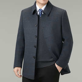 双面毛呢冬季中老年男士羊绒夹克中年爸爸装羊毛呢子翻领扣子外套