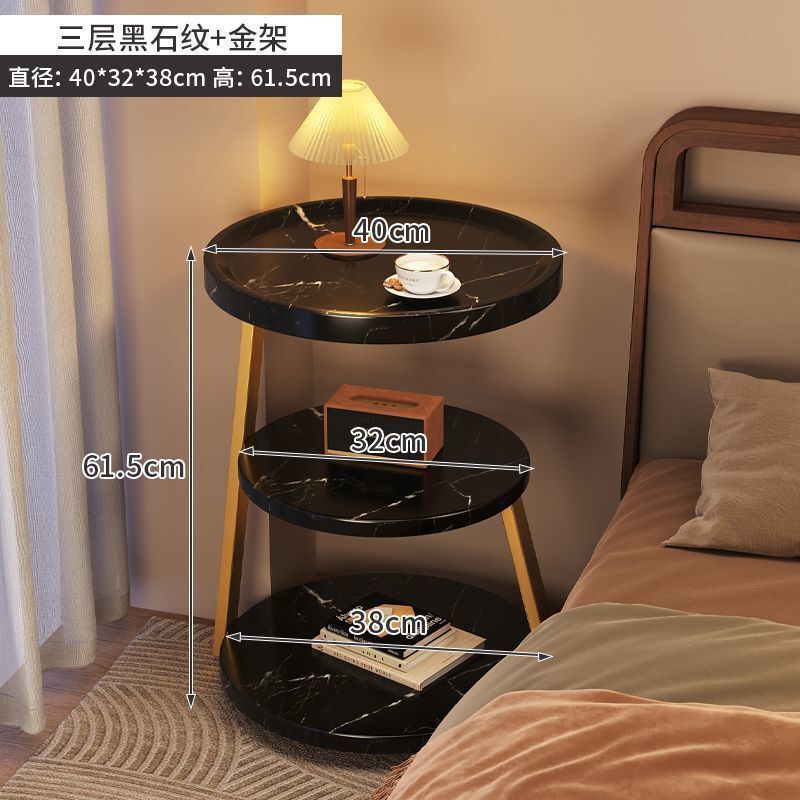 中古风床头柜置物架多层沙发边几茶几客厅家用小户型圆形边桌角几|undefined