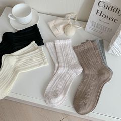 低飽和的秋天~灰色系襪子女中筒襪麻花紋堆堆襪純色ins立體浮雕襪